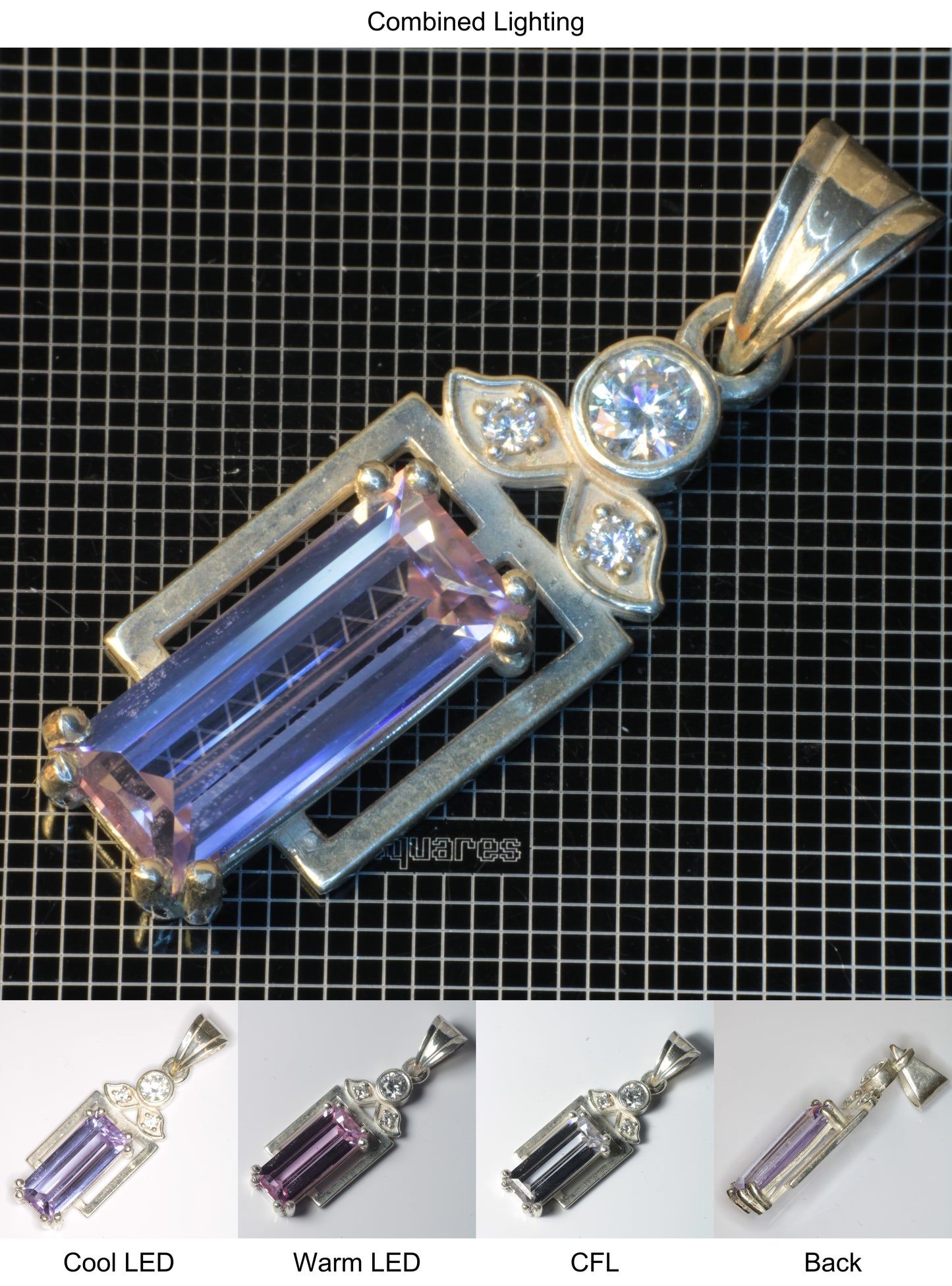 Faceted YAP:Nd Pendant containing Framed Rectangle Gemstone