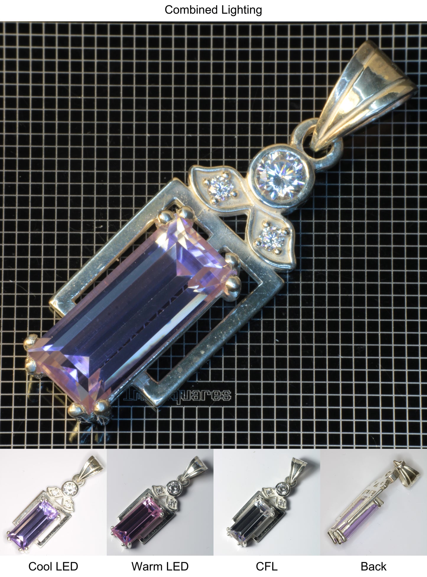 Faceted YAP:Nd Pendant containing Framed Rectangle Gemstone