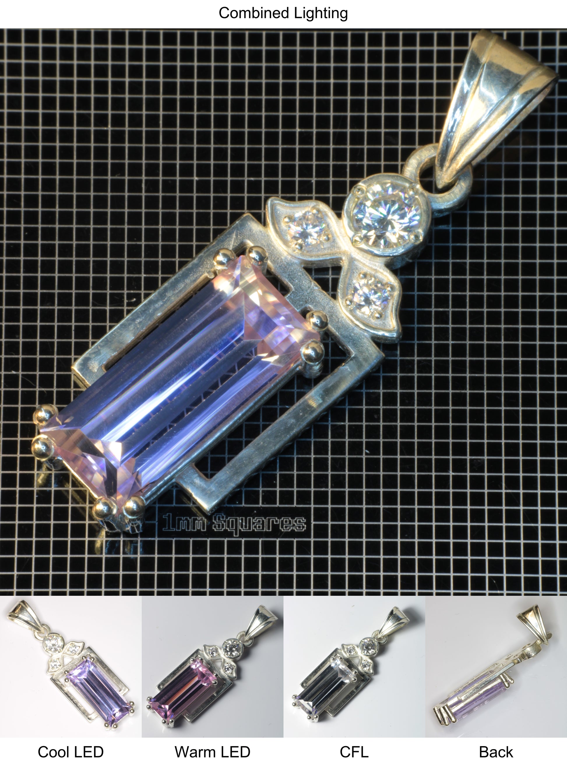 Faceted YAP:Nd Pendant containing Framed Rectangle Gemstone