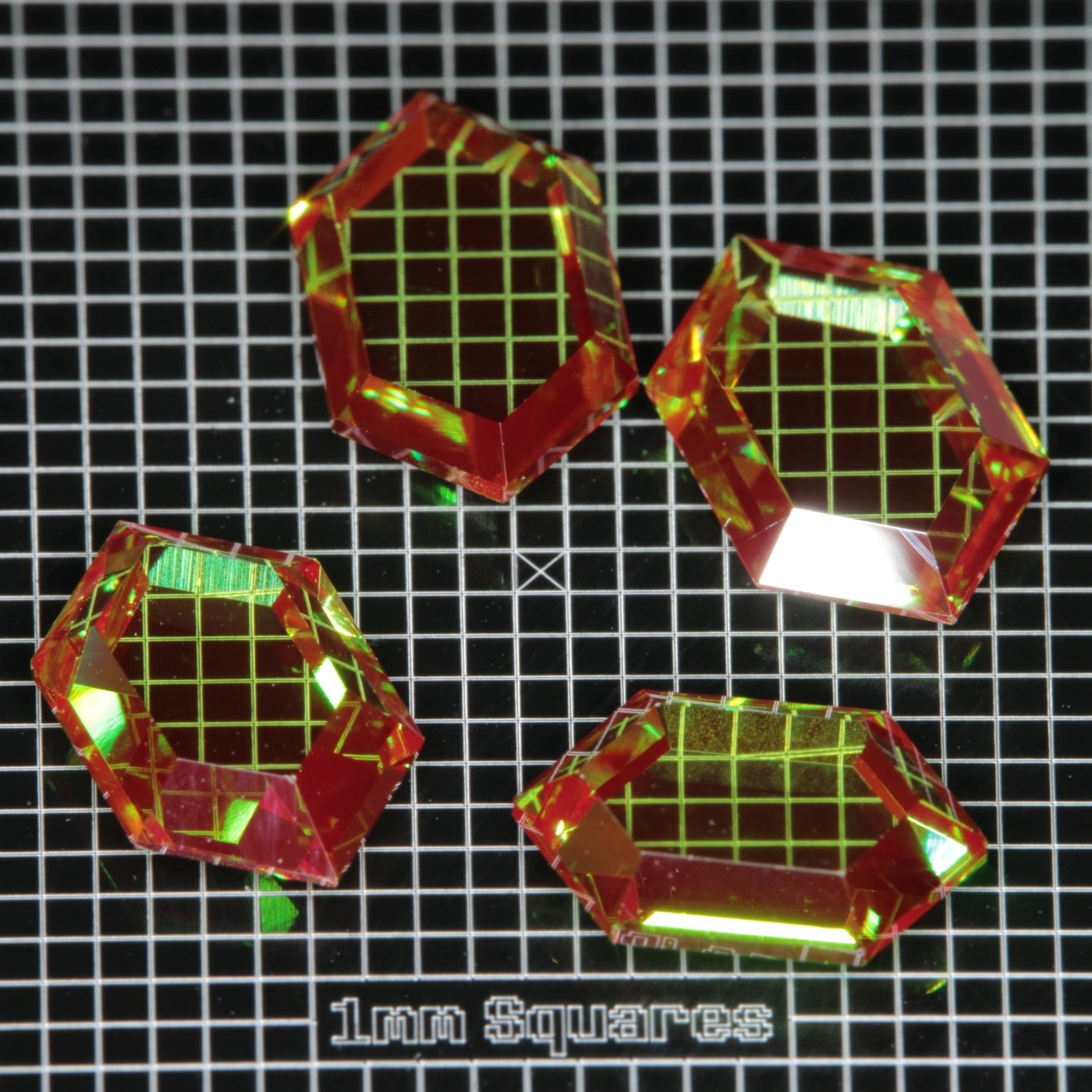 Red and Green Faceted Cr3+ YAG Christmas Garnet Gems
