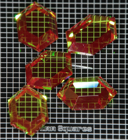 Red and Green RetroHex faceted Christmas Garnets, Chromium YAG pixel art designs.