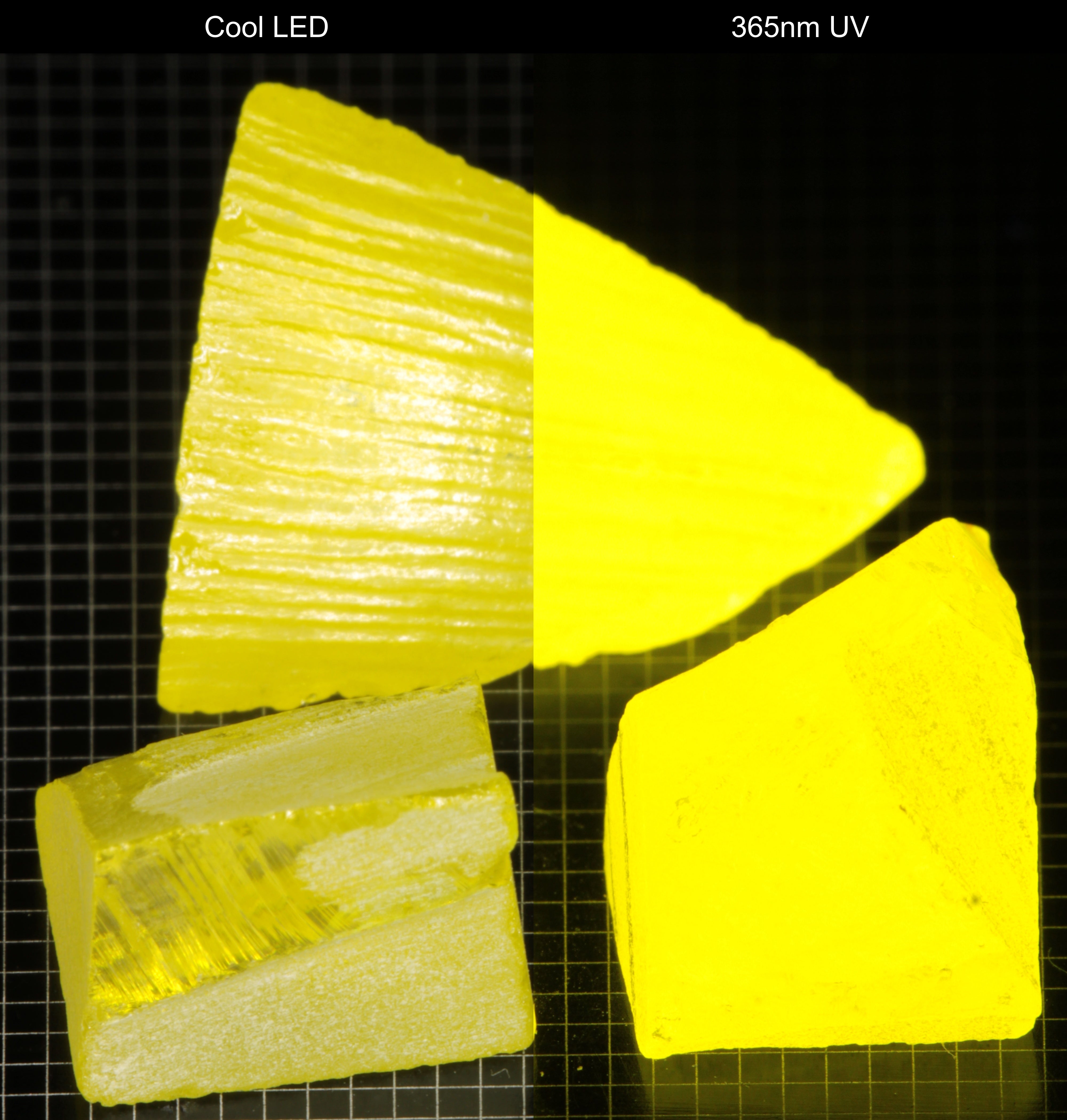 GAGG Lumogarnet Facet Rough Neon Yellow (Day Glow Fluorescence, Slight Phosphorescence)