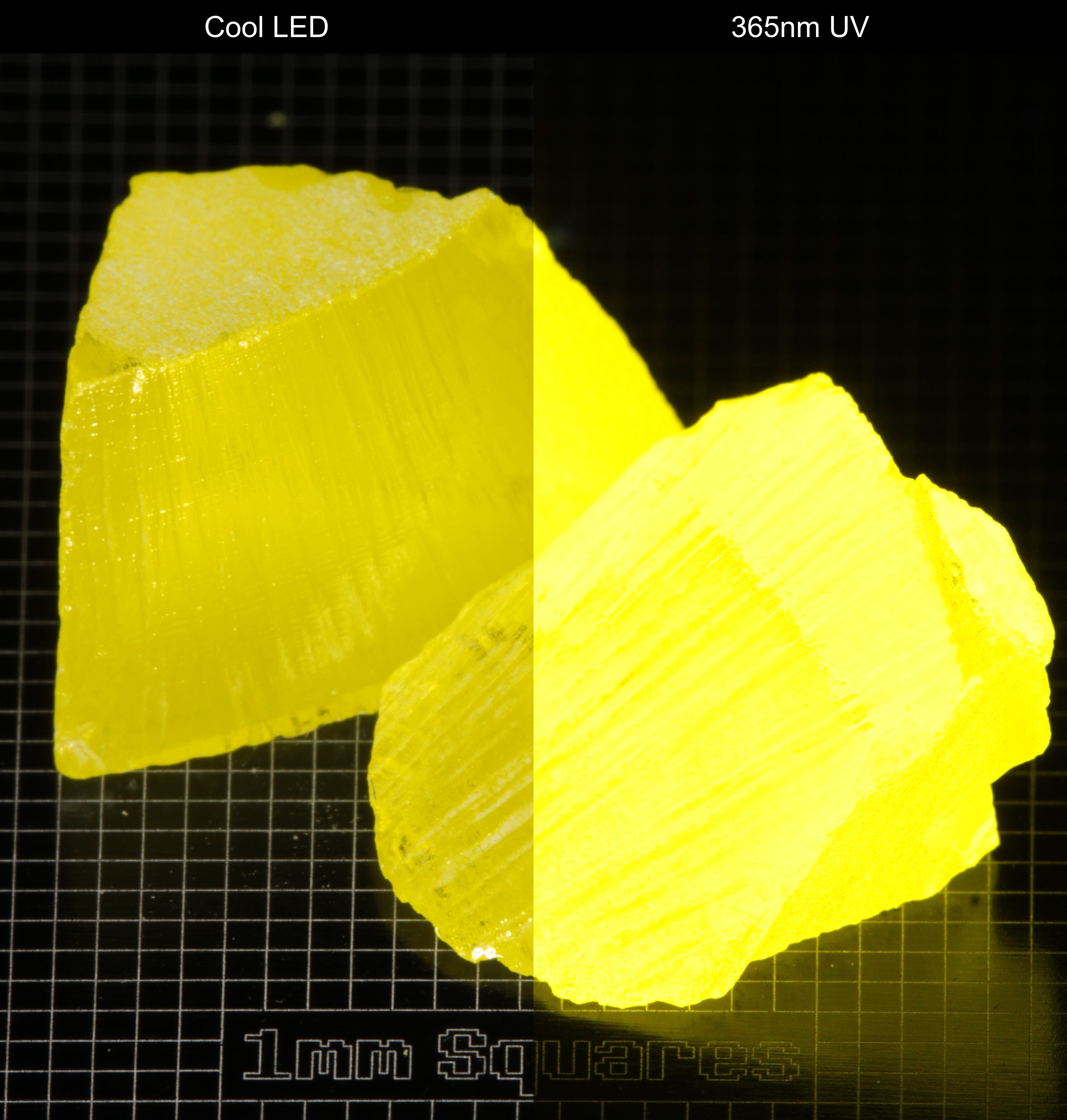 GAGG Lumogarnet Facet Rough Neon Yellow (Day Glow Fluorescence, Slight Phosphorescence)