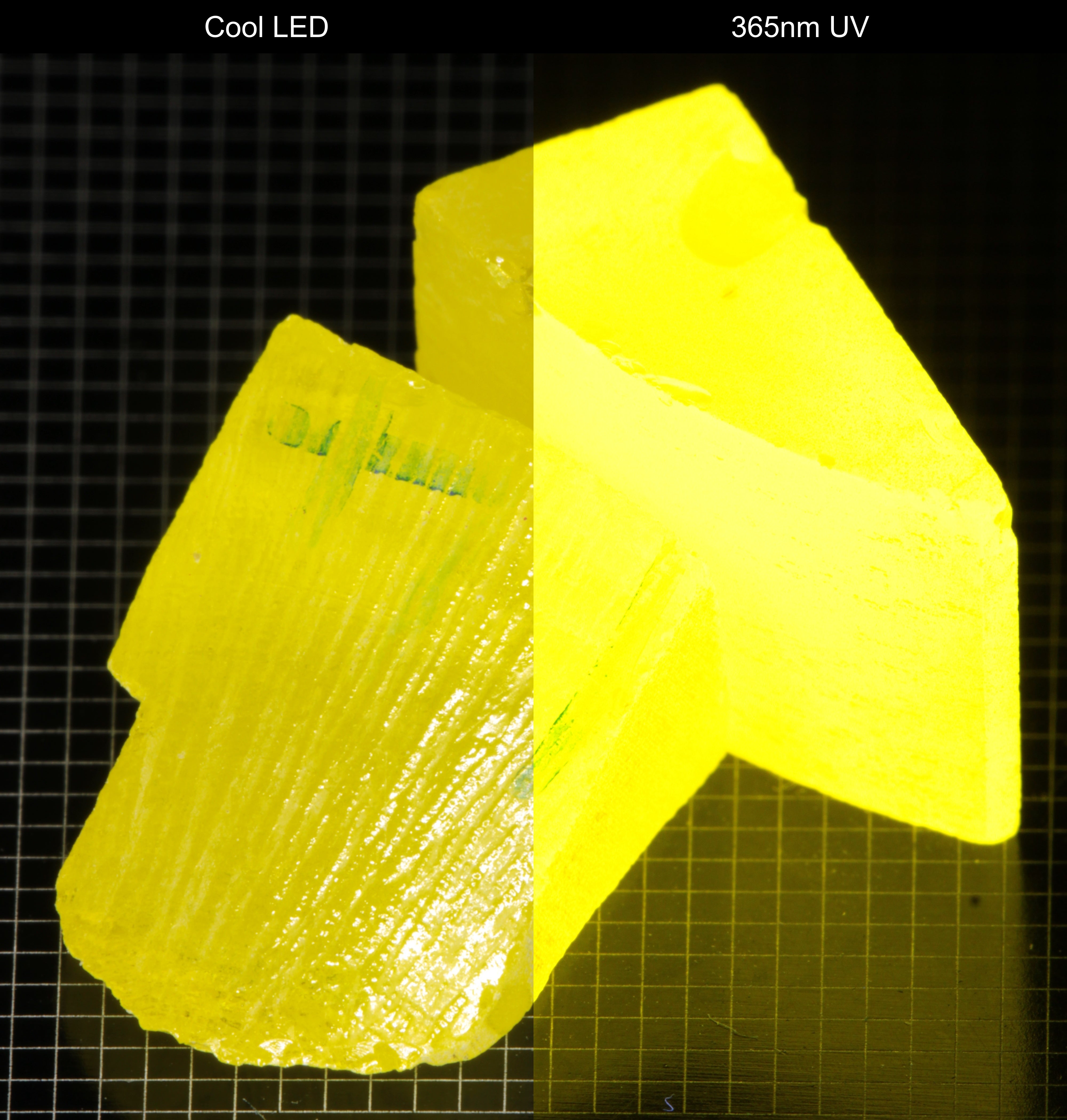 GAGG Lumogarnet Facet Rough Neon Yellow (Day Glow Fluorescence, Slight Phosphorescence)
