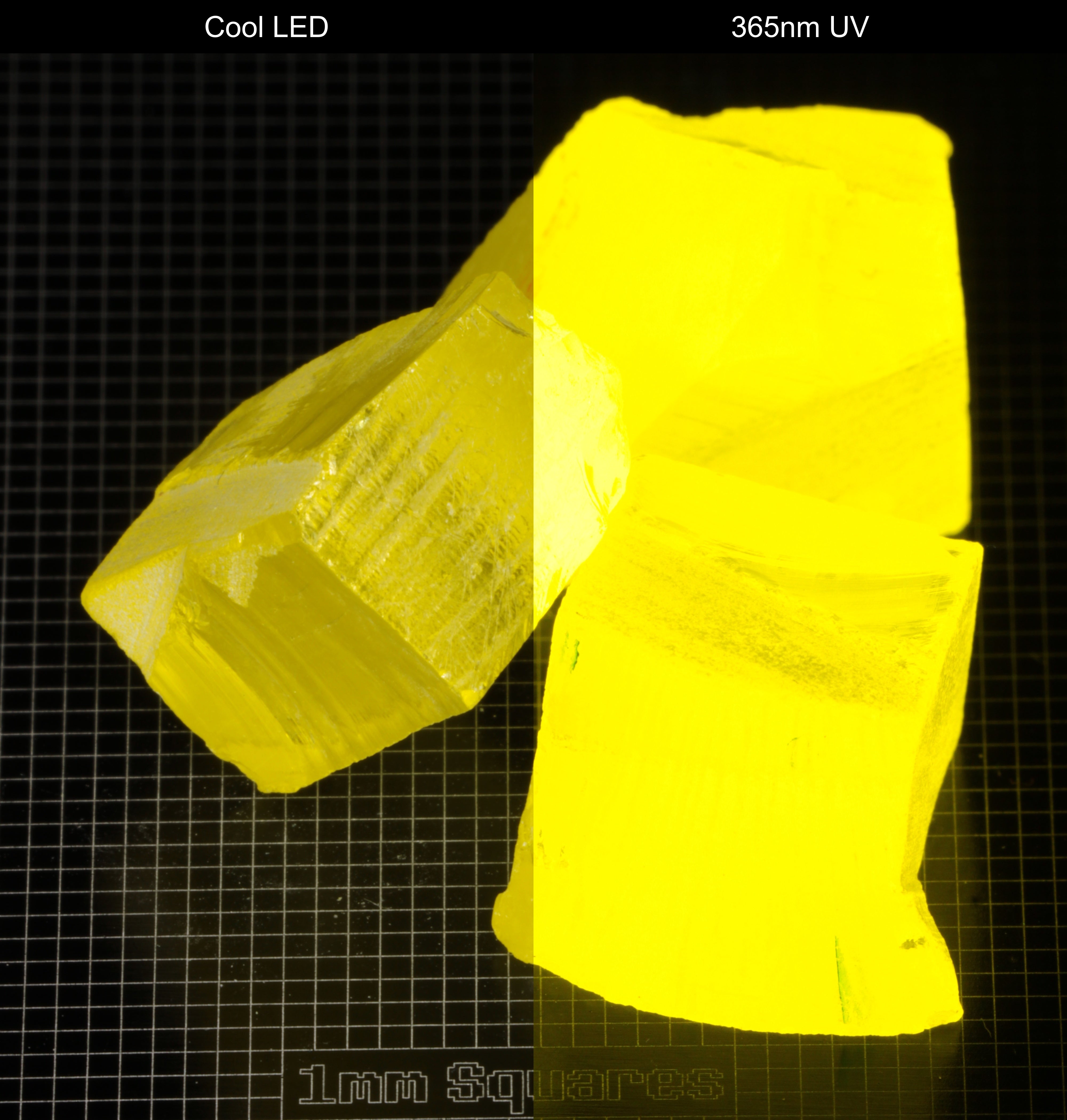 GAGG Lumogarnet Facet Rough Neon Yellow (Day Glow Fluorescence, Slight Phosphorescence)