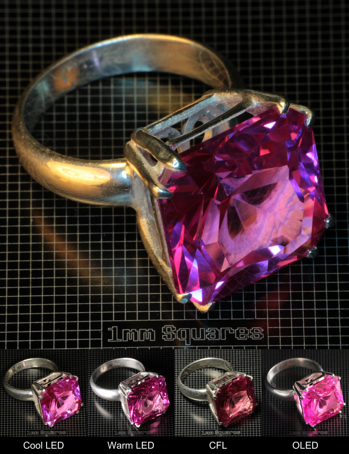 Soviet Ruby Pink Ruby Square Ring in Sterling Silver
