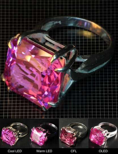 Soviet Ruby Magenta Ruby Square Ring in Sterling Silver