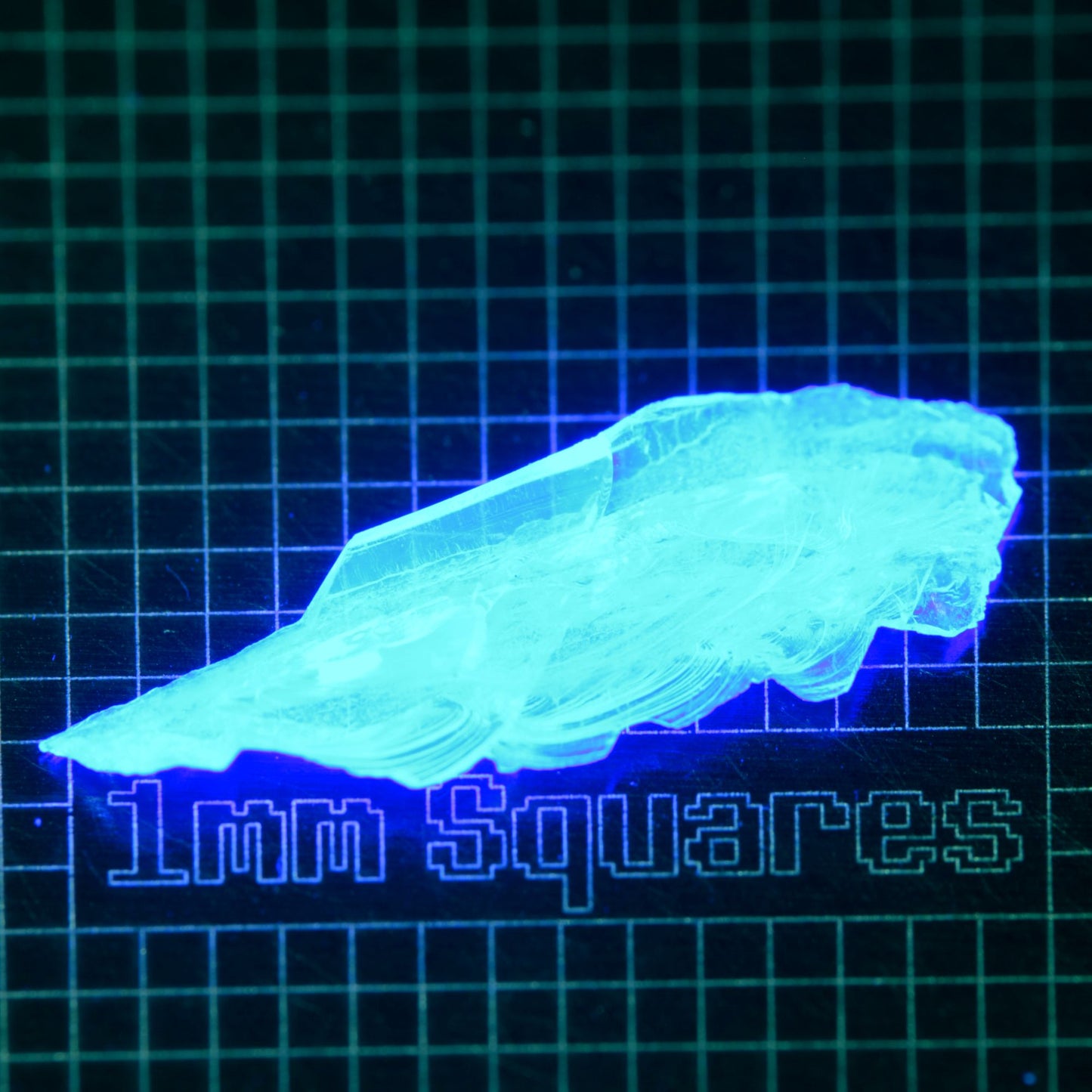 Blue Glowing Europium Fluorite Thin Shard Gem Rough, Fluorescing under 365nm UV