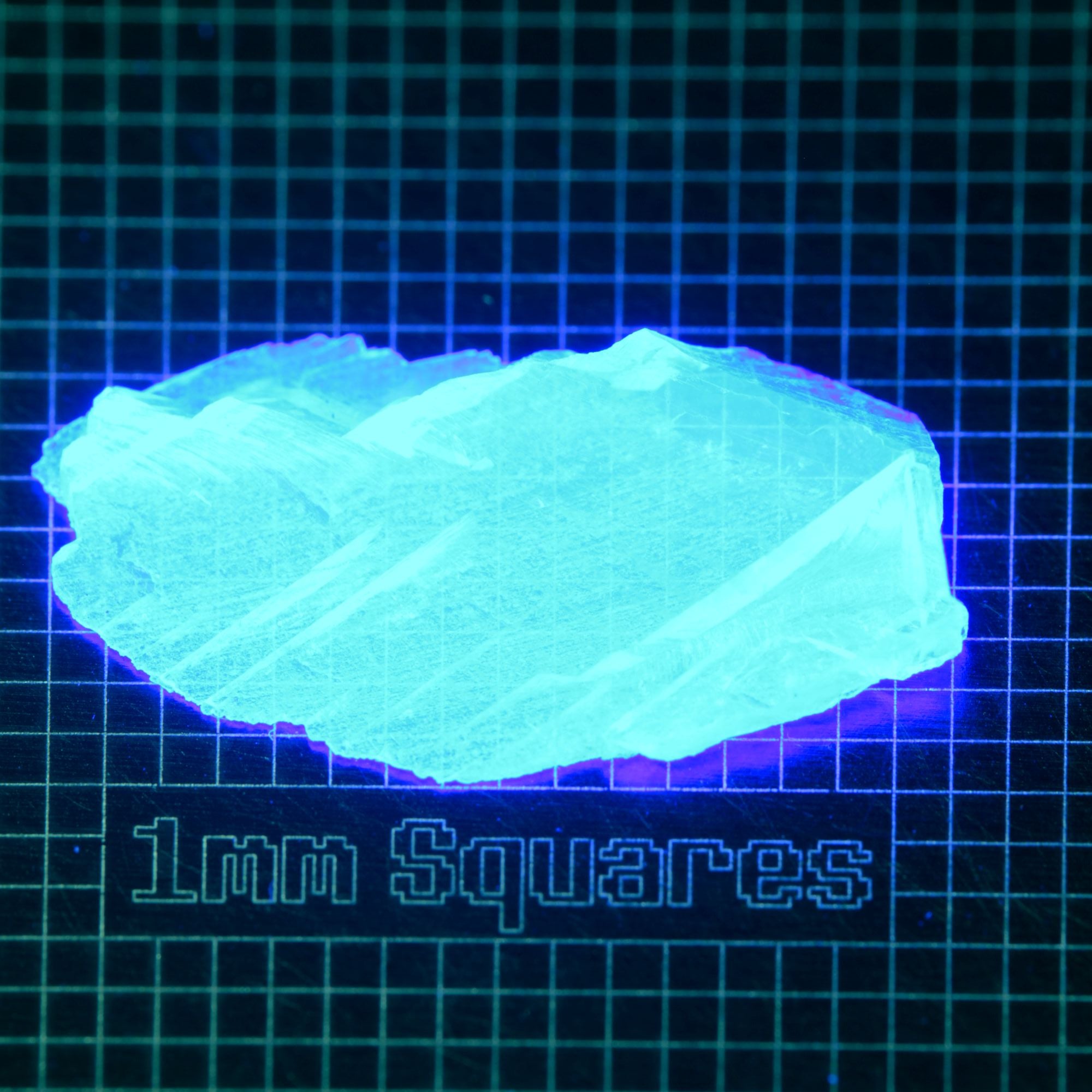 Blue Glowing Europium Fluorite Thin Shard Gem Rough, Fluorescing under 365nm UV
