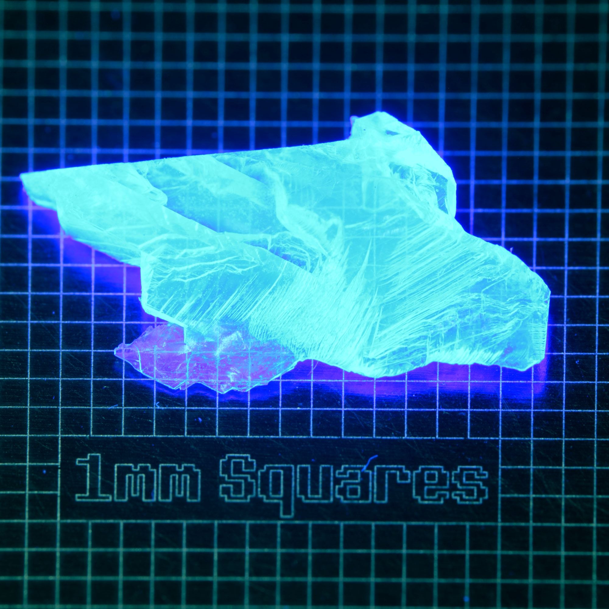 Blue Glowing Europium Fluorite Thin Shard Gem Rough, Fluorescing under 365nm UV