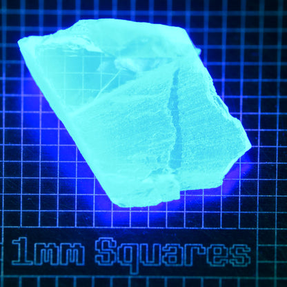 Blue Glowing Europium Fluorite Thin Tablet Gem Rough, Fluorescing under 365nm UV