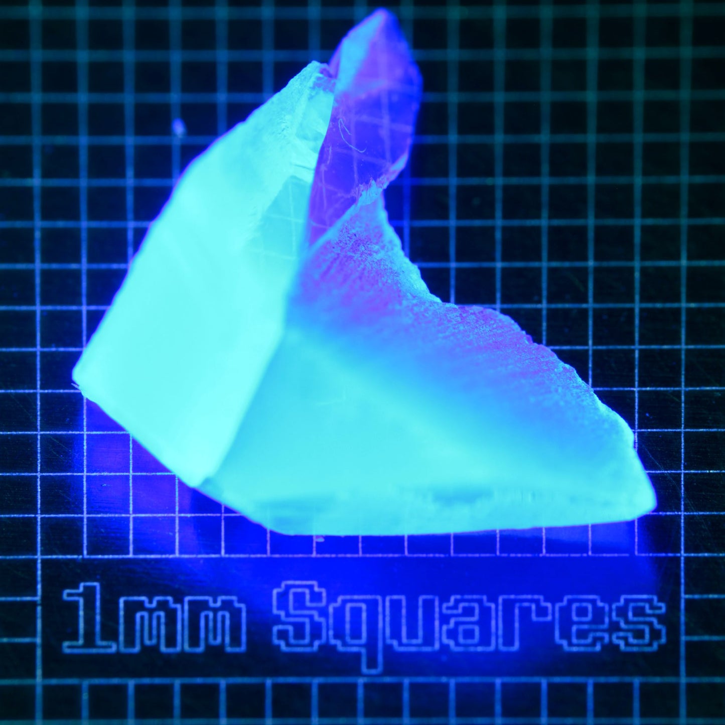 Blue Glowing Europium Fluorite Fractured Shard Gem Rough, Fluorescing under 365nm UV