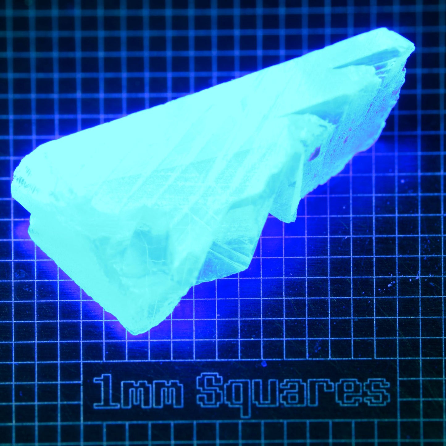 Blue Glowing Europium Fluorite Spiny Wedge Gem Rough, Fluorescing under 365nm UV
