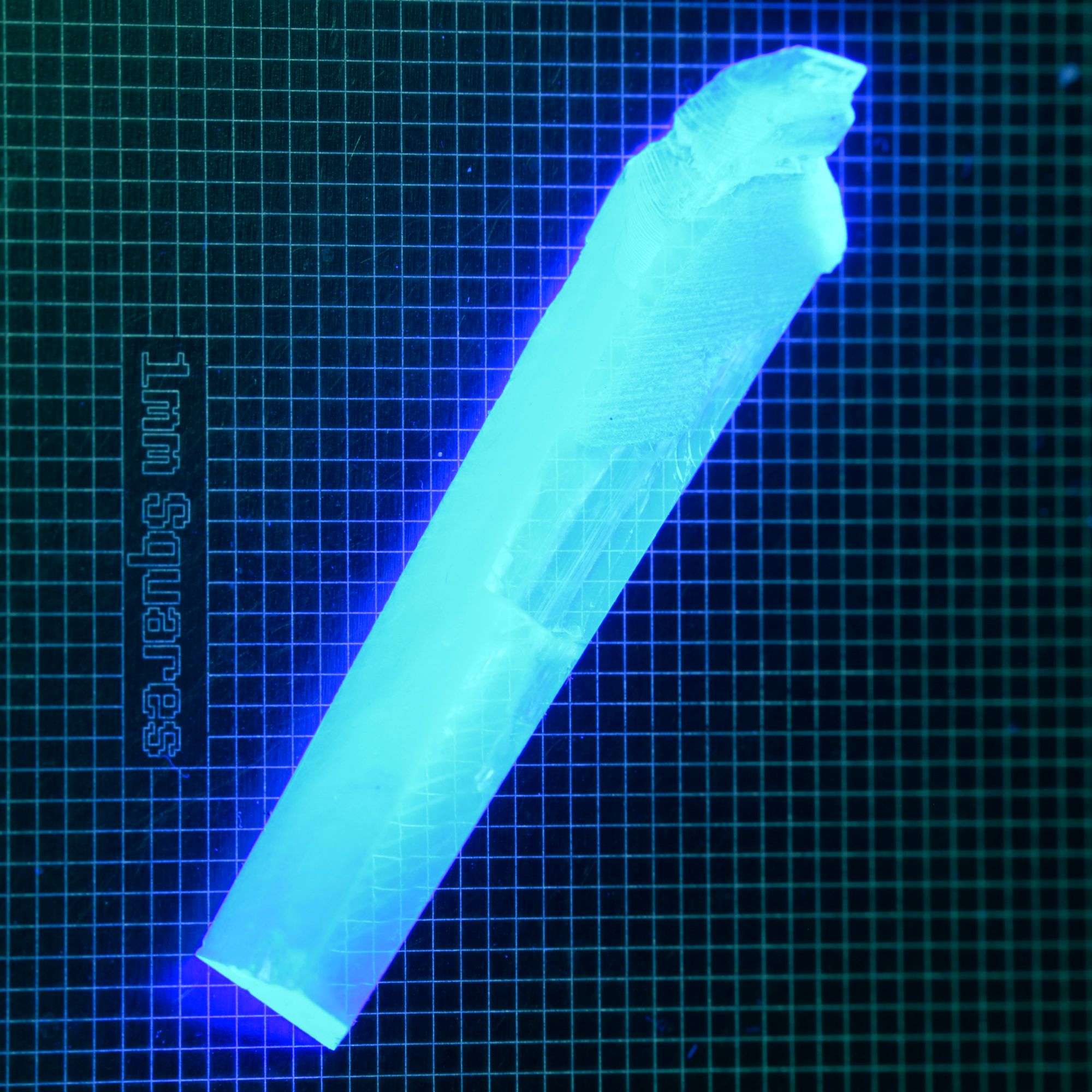 Blue Glowing Europium Fluorite Long Bar Gem Rough, Fluorescing under 365nm UV