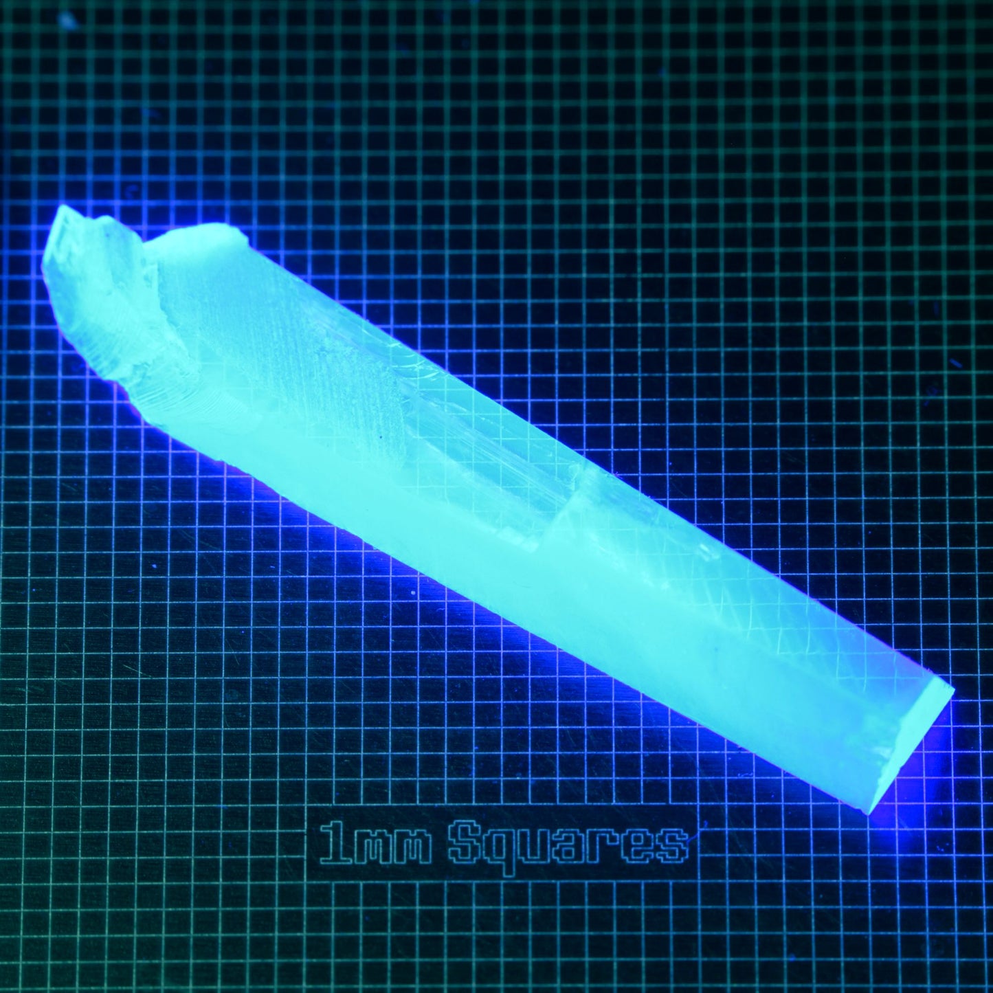 Blue Glowing Europium Fluorite Long Bar Gem Rough, Fluorescing under 365nm UV