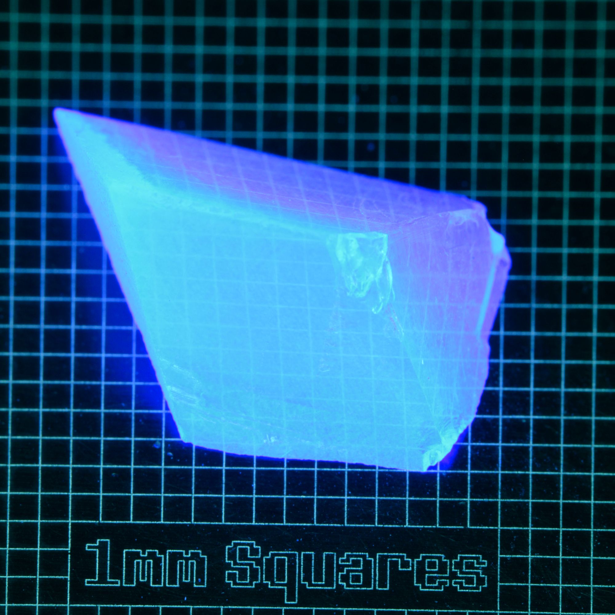 Blue Glowing Europium Fluorite Prism Gem Rough, Fluorescing under 365nm UV