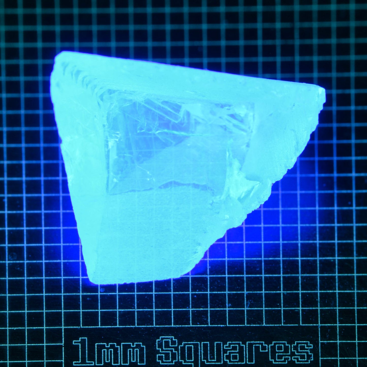 Blue Glowing Europium Fluorite Triangular Block Gem Rough, Fluorescing under 365nm UV