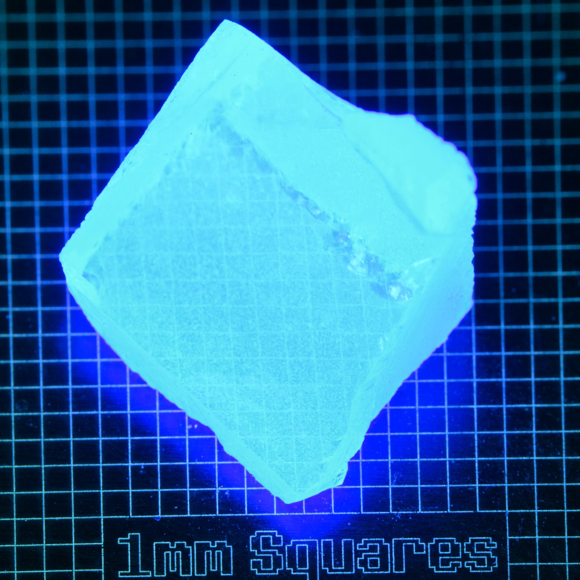 Blue Glowing Europium Fluorite Triangular Block Gem Rough, Fluorescing under 365nm UV