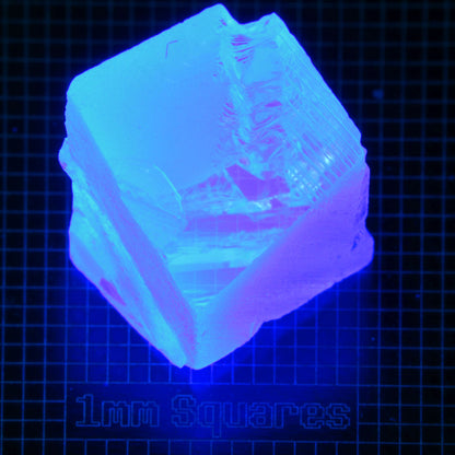 Blue Glowing Europium Fluorite Triangular Block Gem Rough, Fluorescing under 365nm UV
