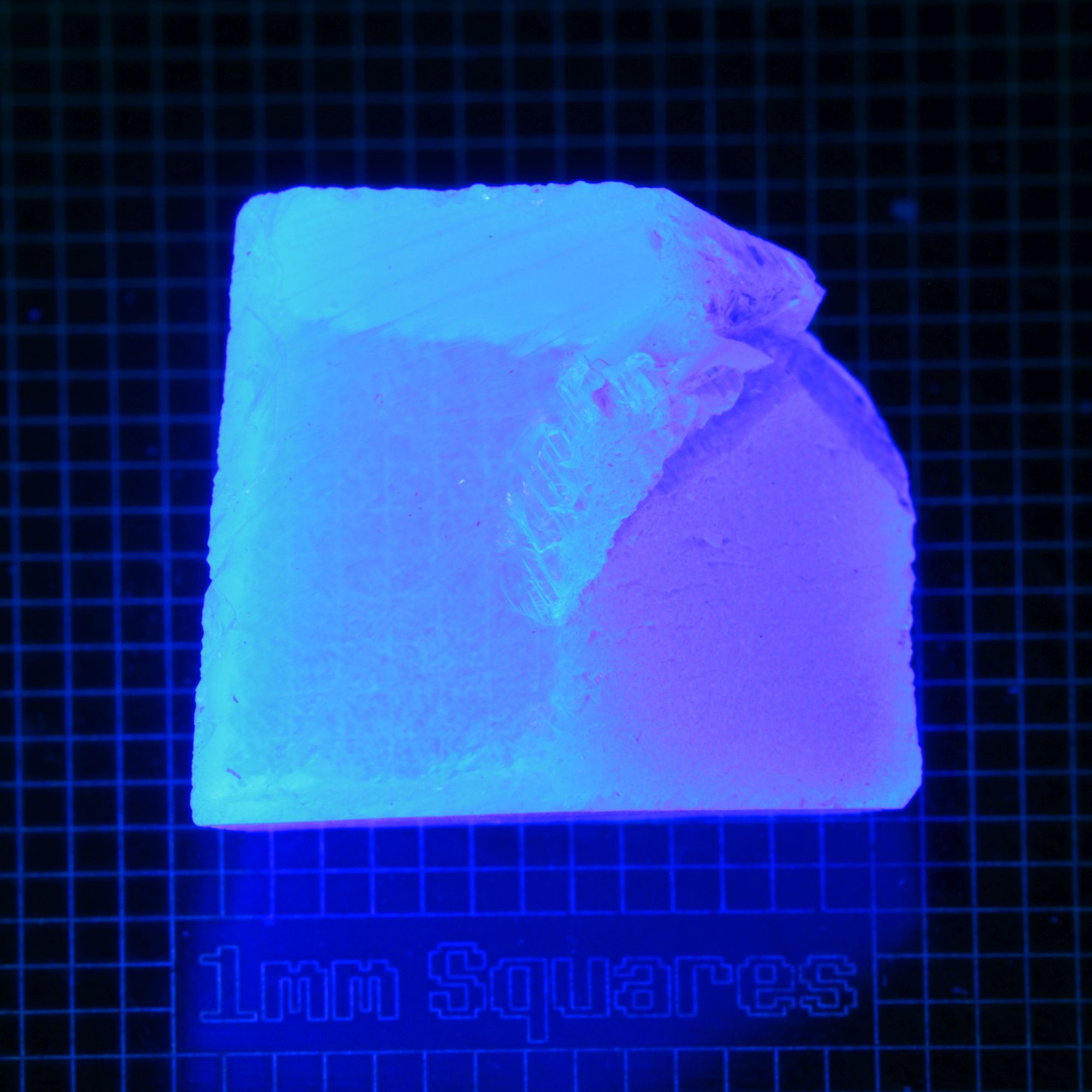 Blue Glowing Europium Fluorite Block Gem Rough, Fluorescing under 365nm UV