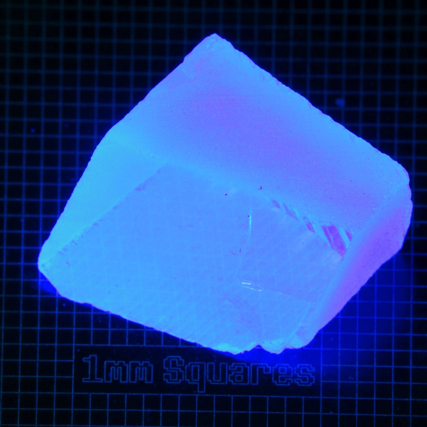 Blue Glowing Europium Fluorite Block Gem Rough, Fluorescing under 365nm UV