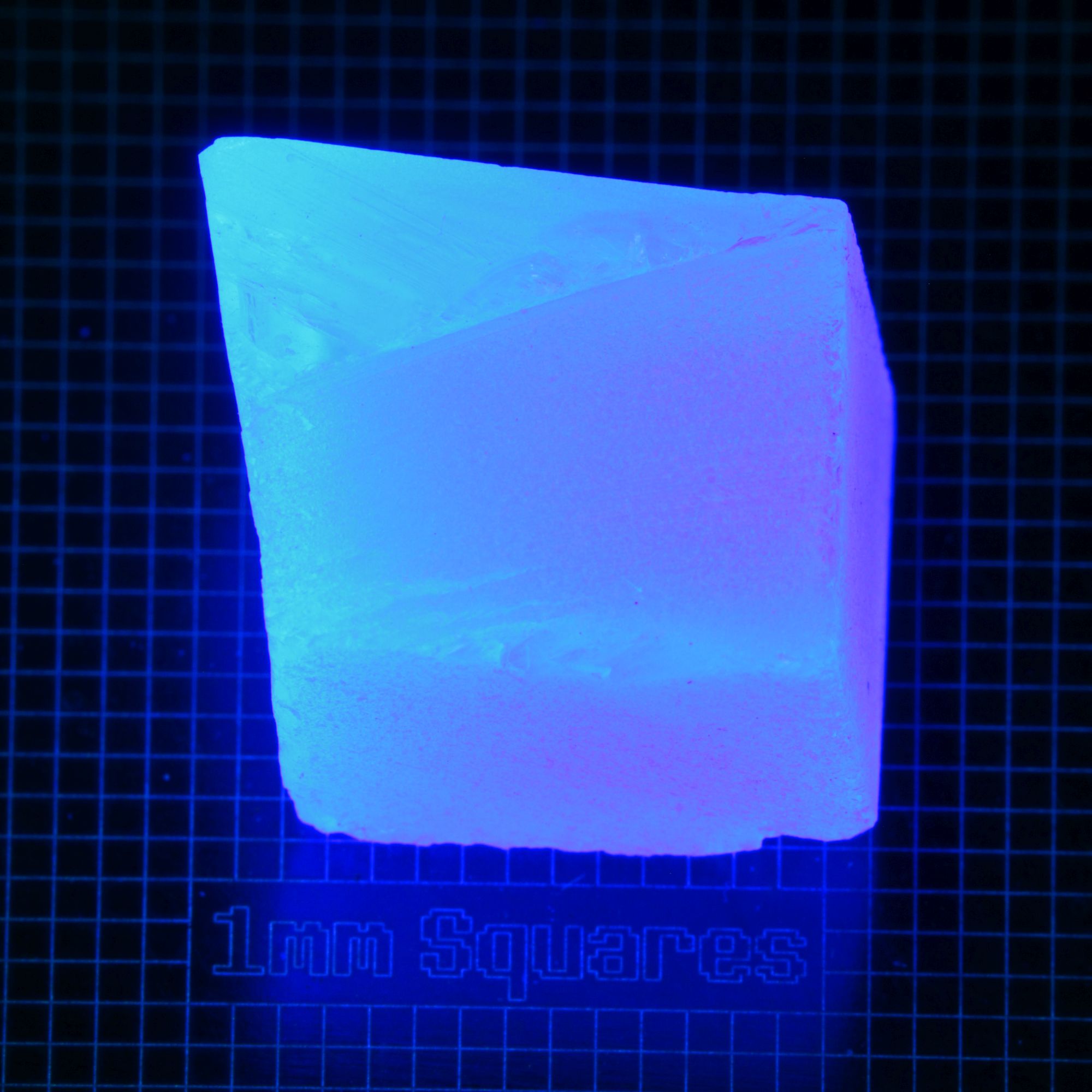 Blue Glowing Europium Fluorite Block Gem Rough, Fluorescing under 365nm UV