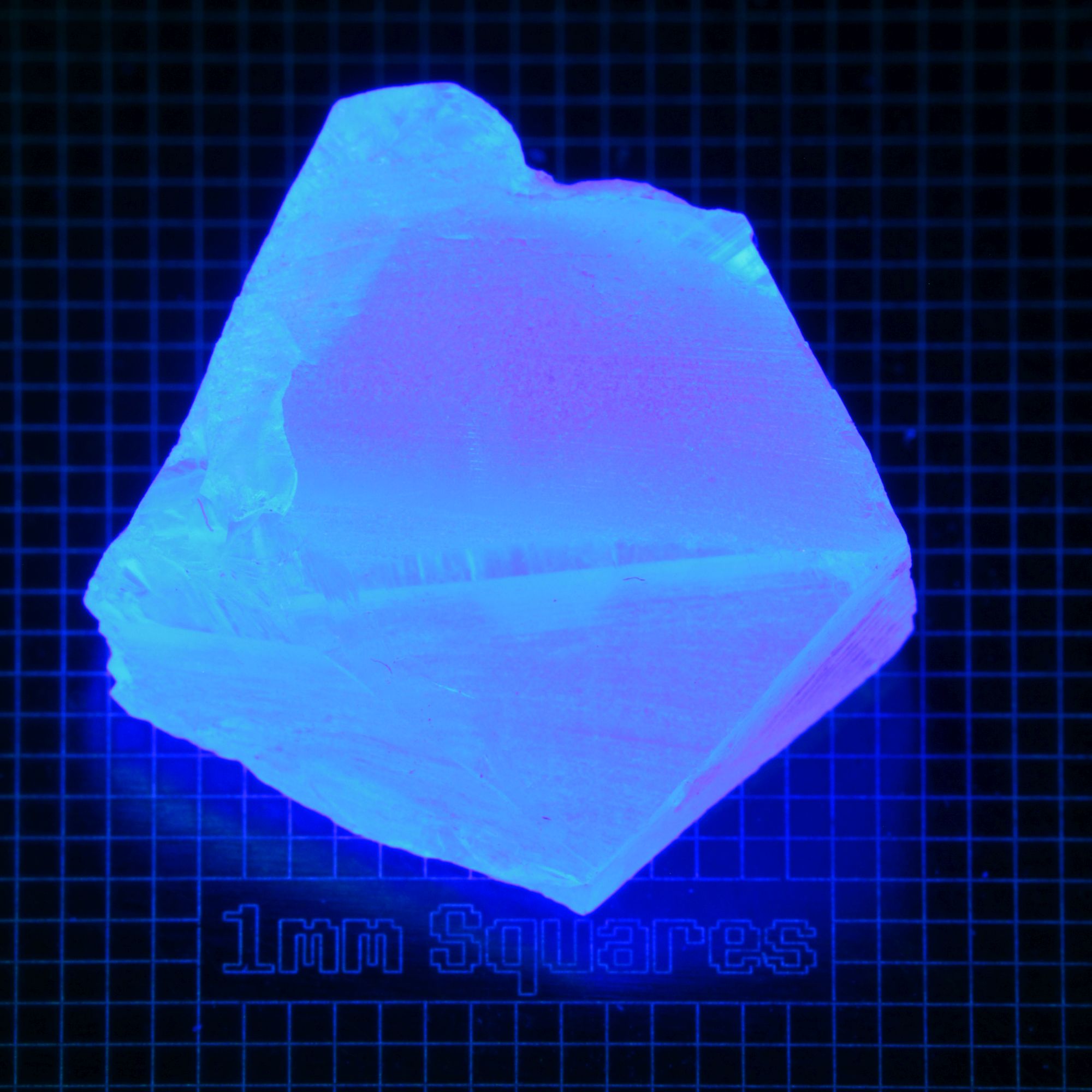 Blue Glowing Europium Fluorite Prism Gem Rough, Fluorescing under 365nm UV
