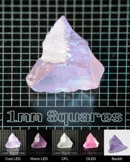 Nd:GGG Chunk Gem Rough Under Multiple Lights Showing the Color Change