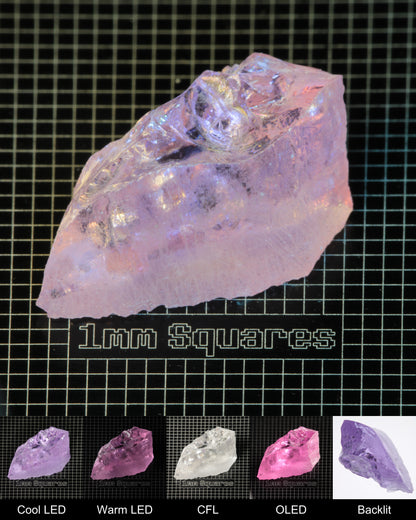 Nd:GGG Chunk Gem Rough Under Multiple Lights Showing the Color Change