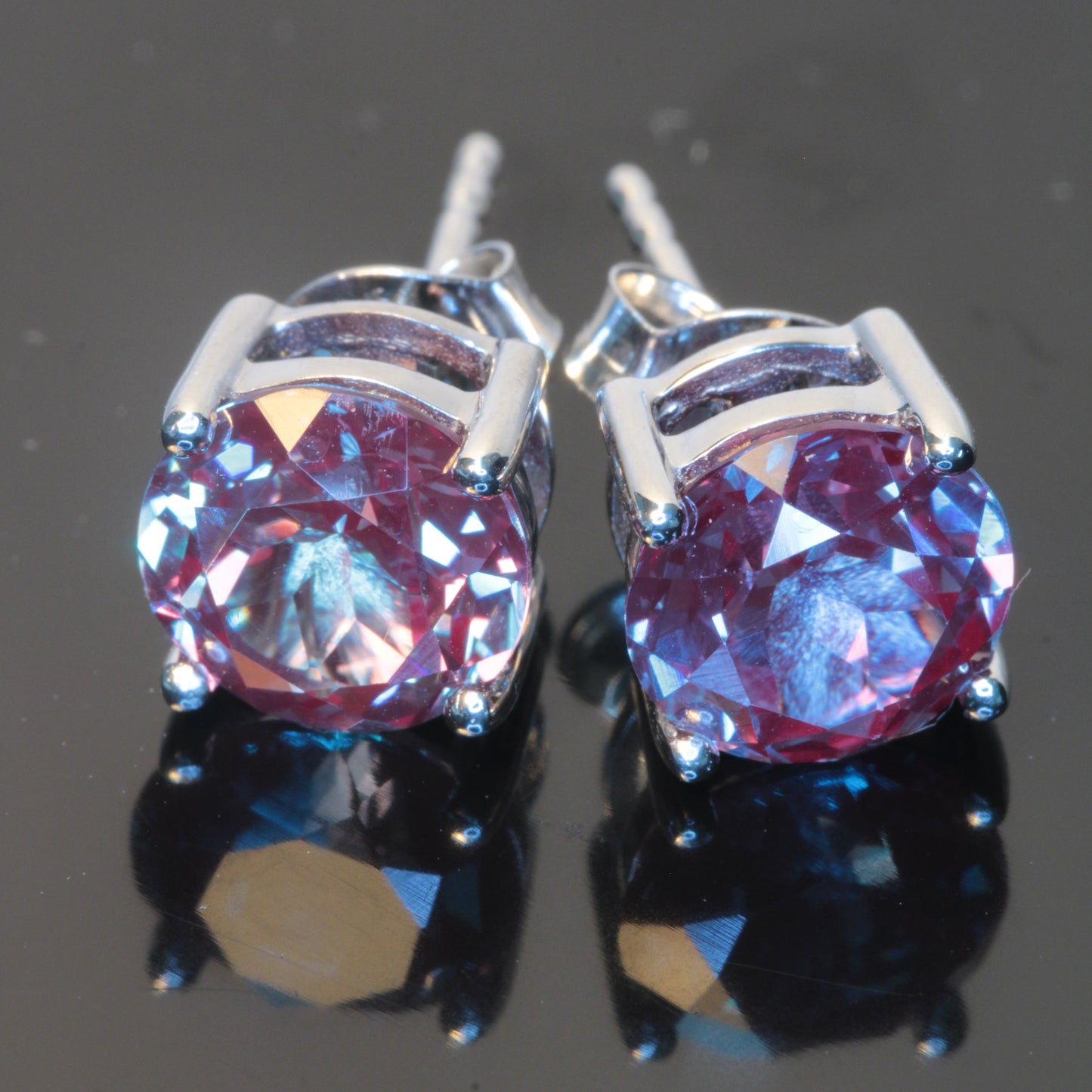 Round Alexandrite Dangle Earrings in Sterling Silver