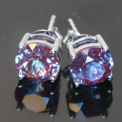 Round Alexandrite Dangle Earrings in Sterling Silver
