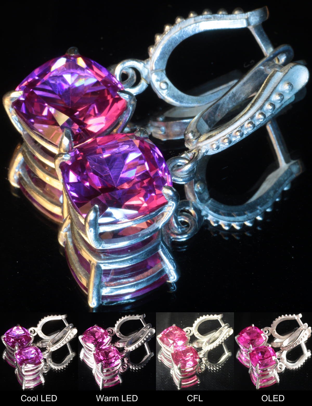 Purple Sapphire Cushion Earrings