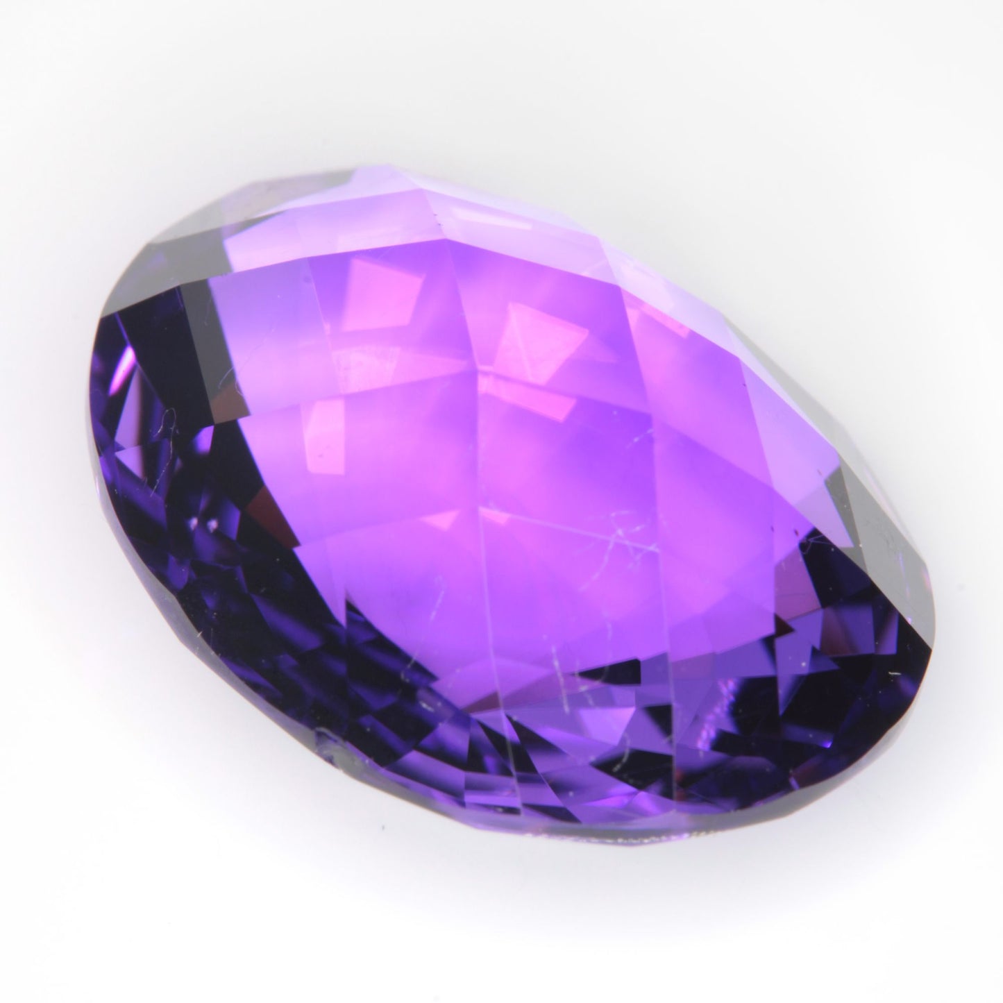 Faceted Hydrothermal Amethyst Checkerboard Oval Gemstone