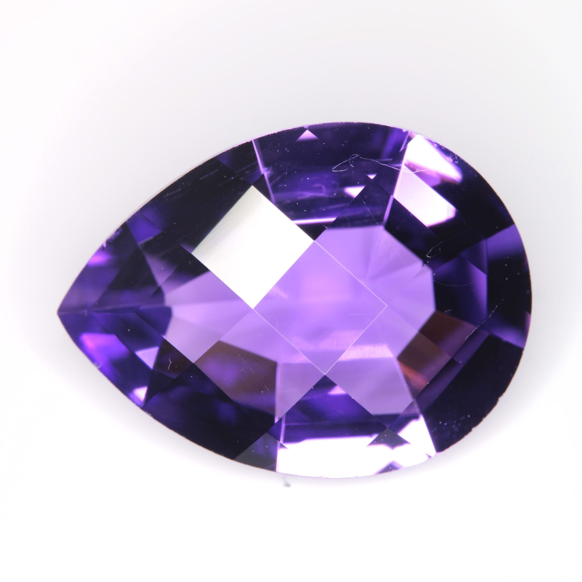 Faceted Hydrothermal Amethyst Checkerboard Pear Gemstone