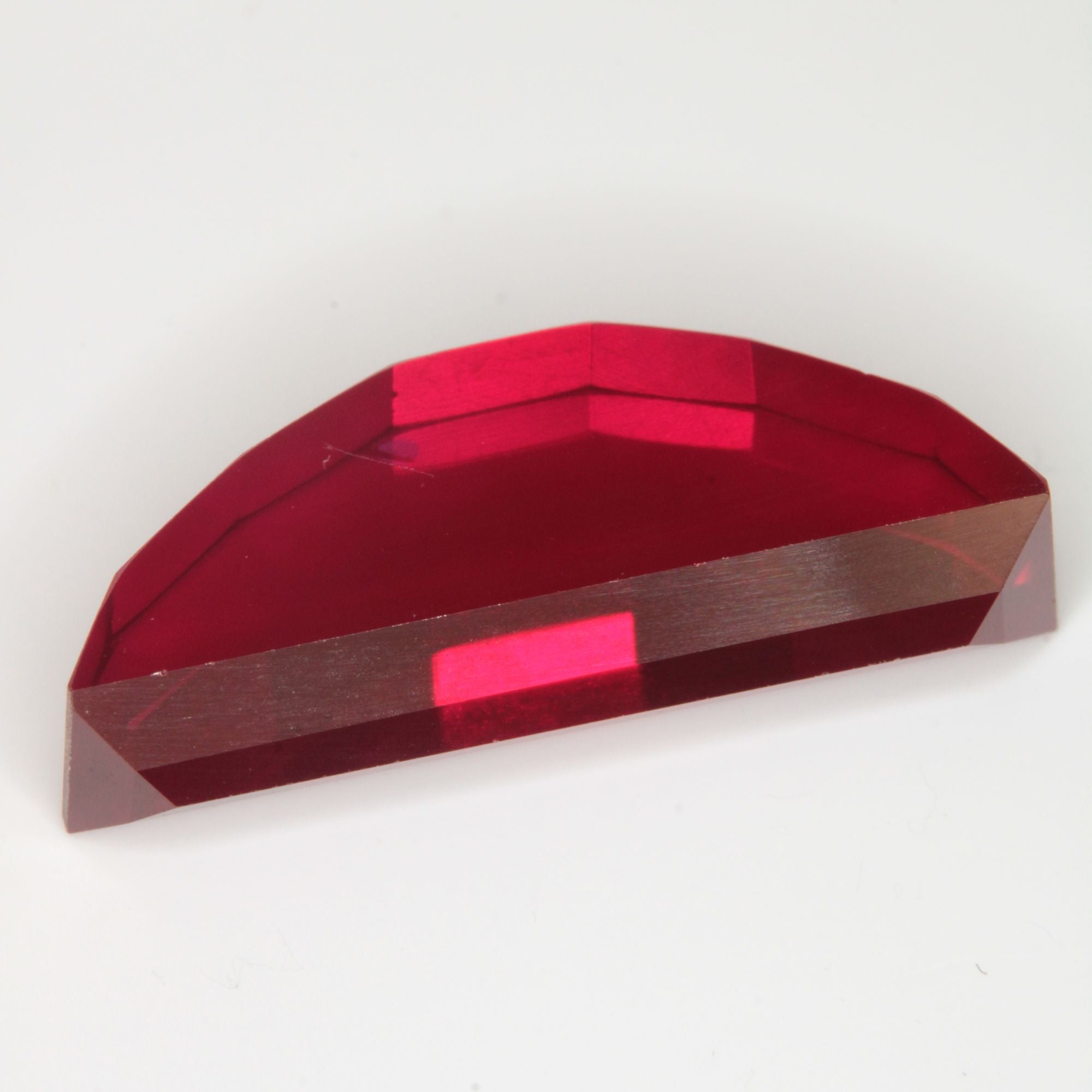 Faceted Flame Fusion Ruby Semicircular Gemstone