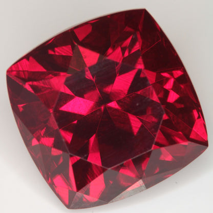 Faceted Flame Fusion Ruby Cushion Gemstone