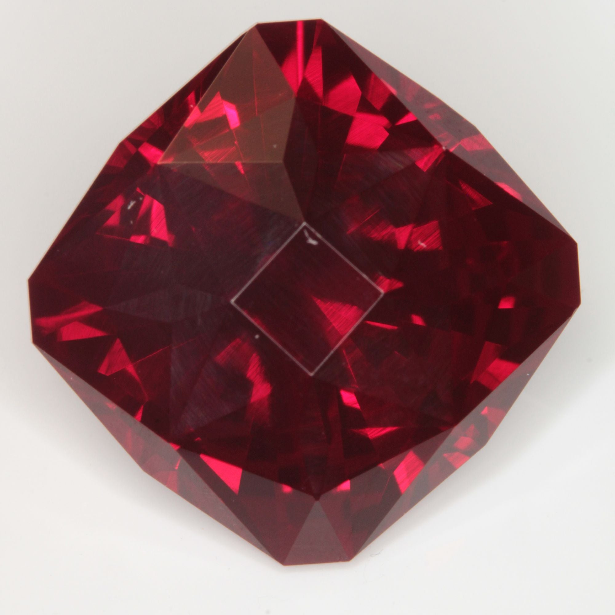 Faceted Flame Fusion Ruby Cushion Gemstone