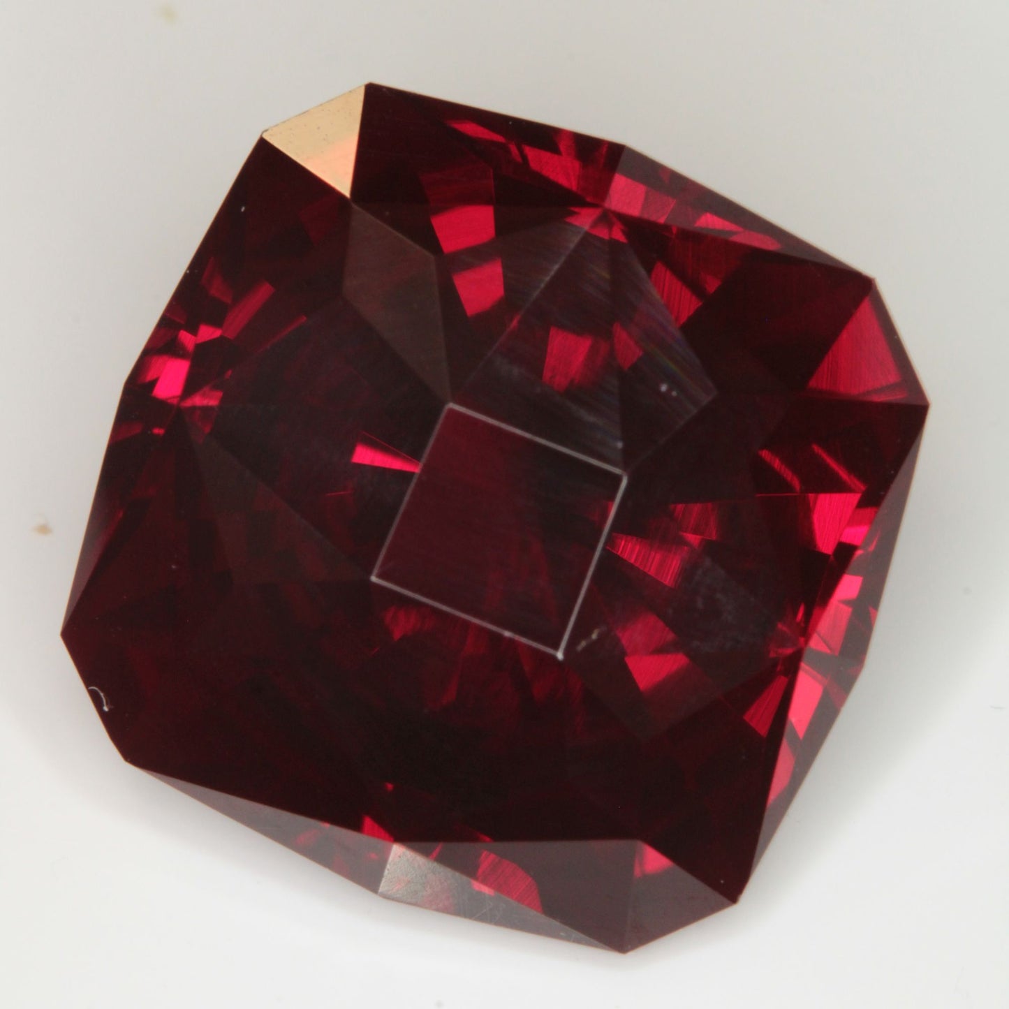 Faceted Flame Fusion Ruby Cushion Gemstone