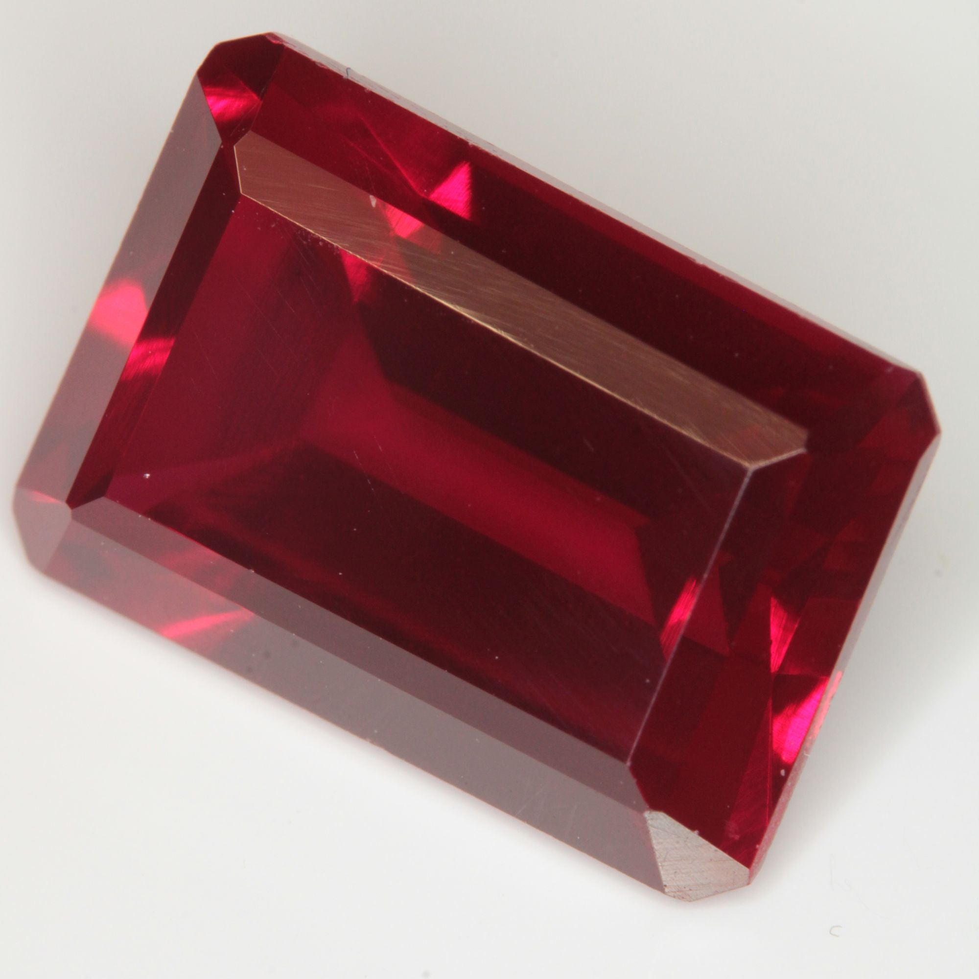 Faceted Flame Fusion Ruby Rectangle Gemstone