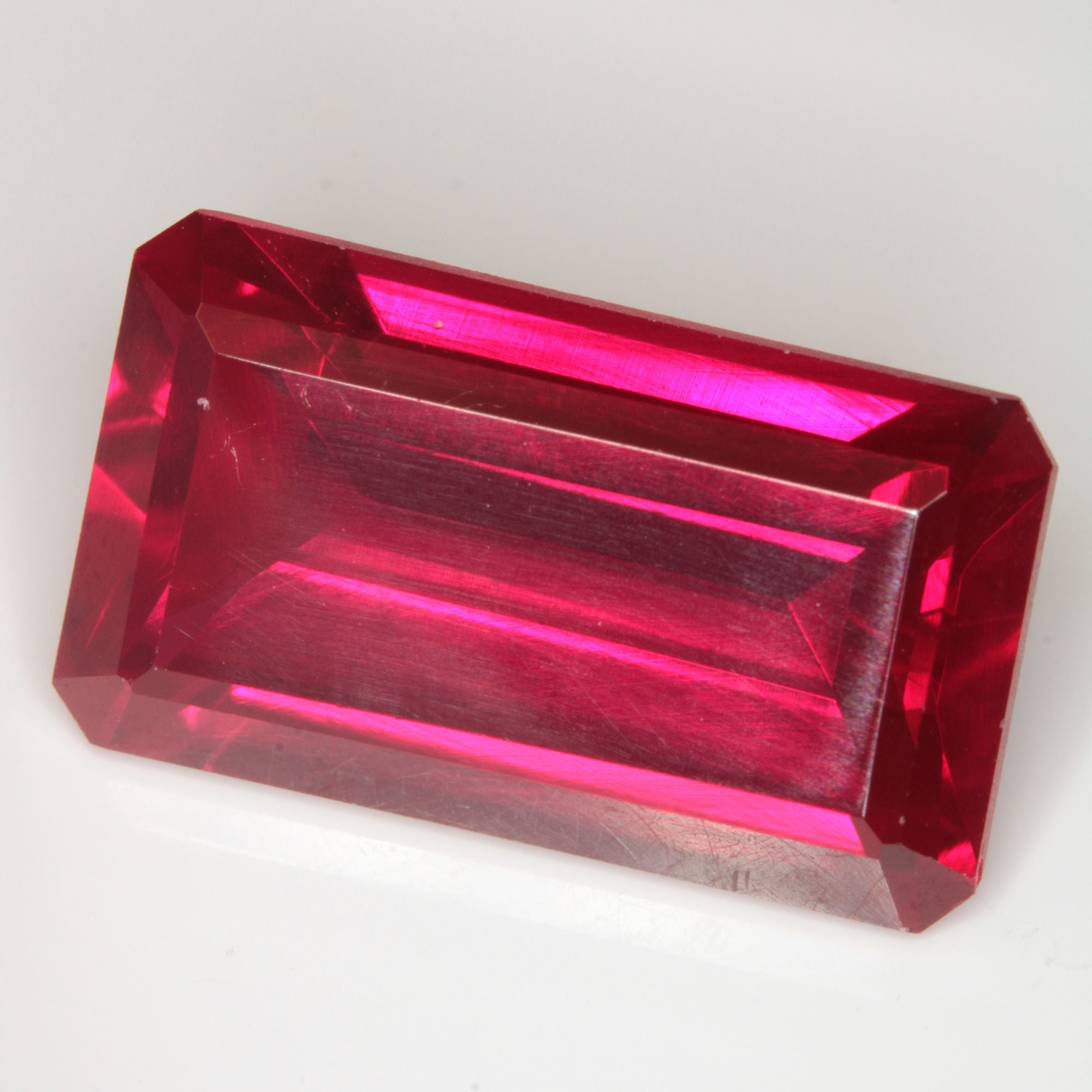 Faceted Flame Fusion Ruby Rectangle Gemstone