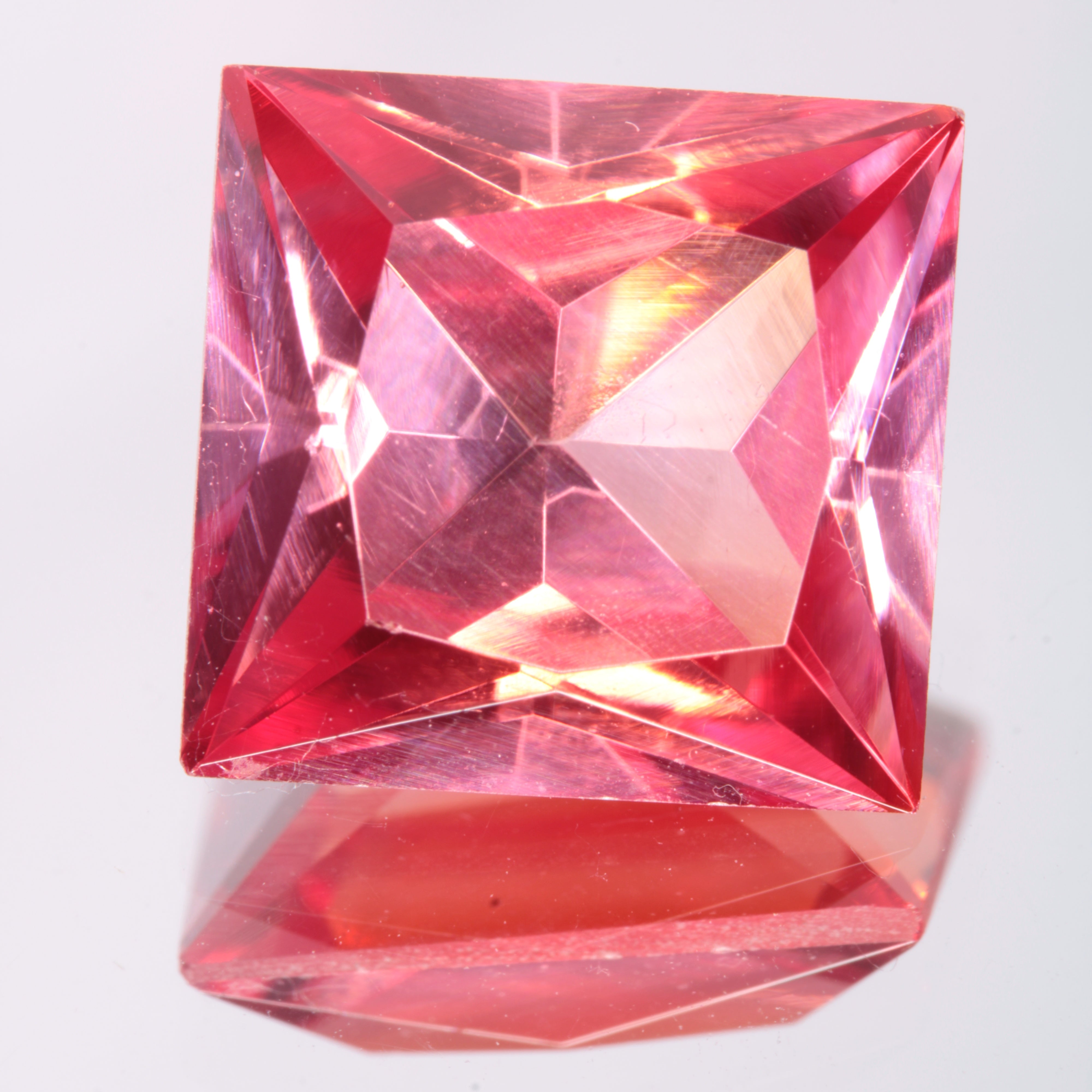 Faceted Orange-Pink Square Fancy Sapphire Gem