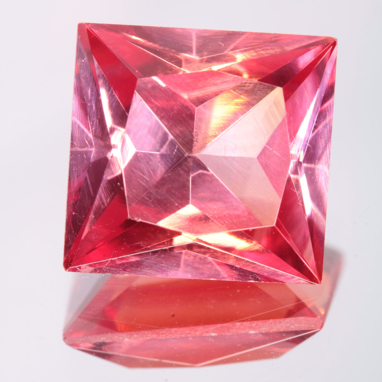 Faceted Orange-Pink Square Fancy Sapphire Gem