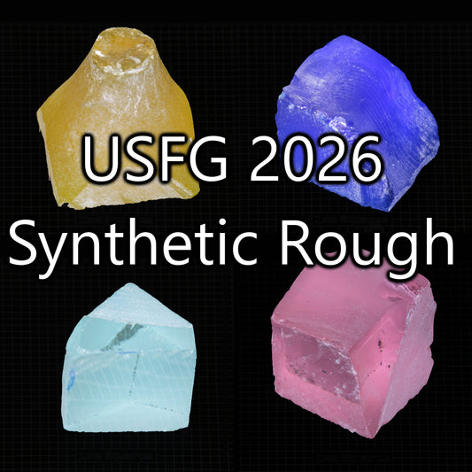 a selection of four rough gemstones sized for cutting in the 2026 USFG single stone competition