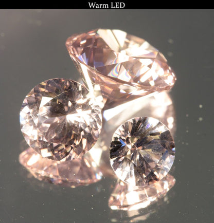 Faceted Nd/Ce Laser YAG Rounds Under Warm LED Lighting