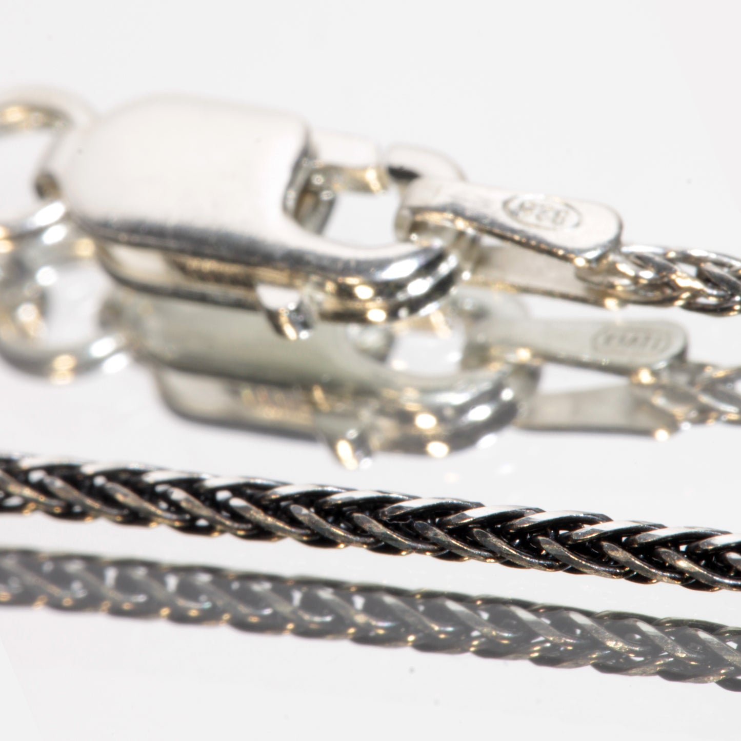 Black Wheat Chain, 18 inch Black Sterling Silver Chain (Diamond-cut)