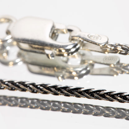Black Wheat Chain, 18 inch Black Sterling Silver Chain (Diamond-cut)