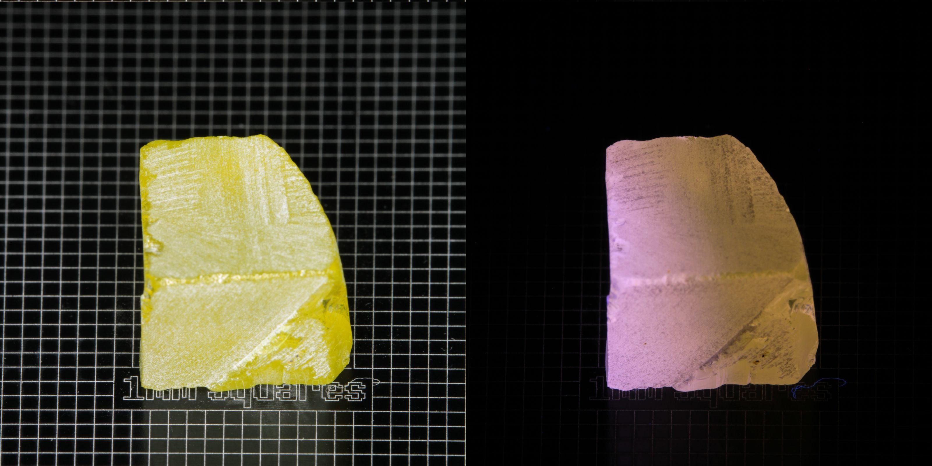 Ce/Nd YAG Curved Edge (Pink Glow) rough for gem cutting