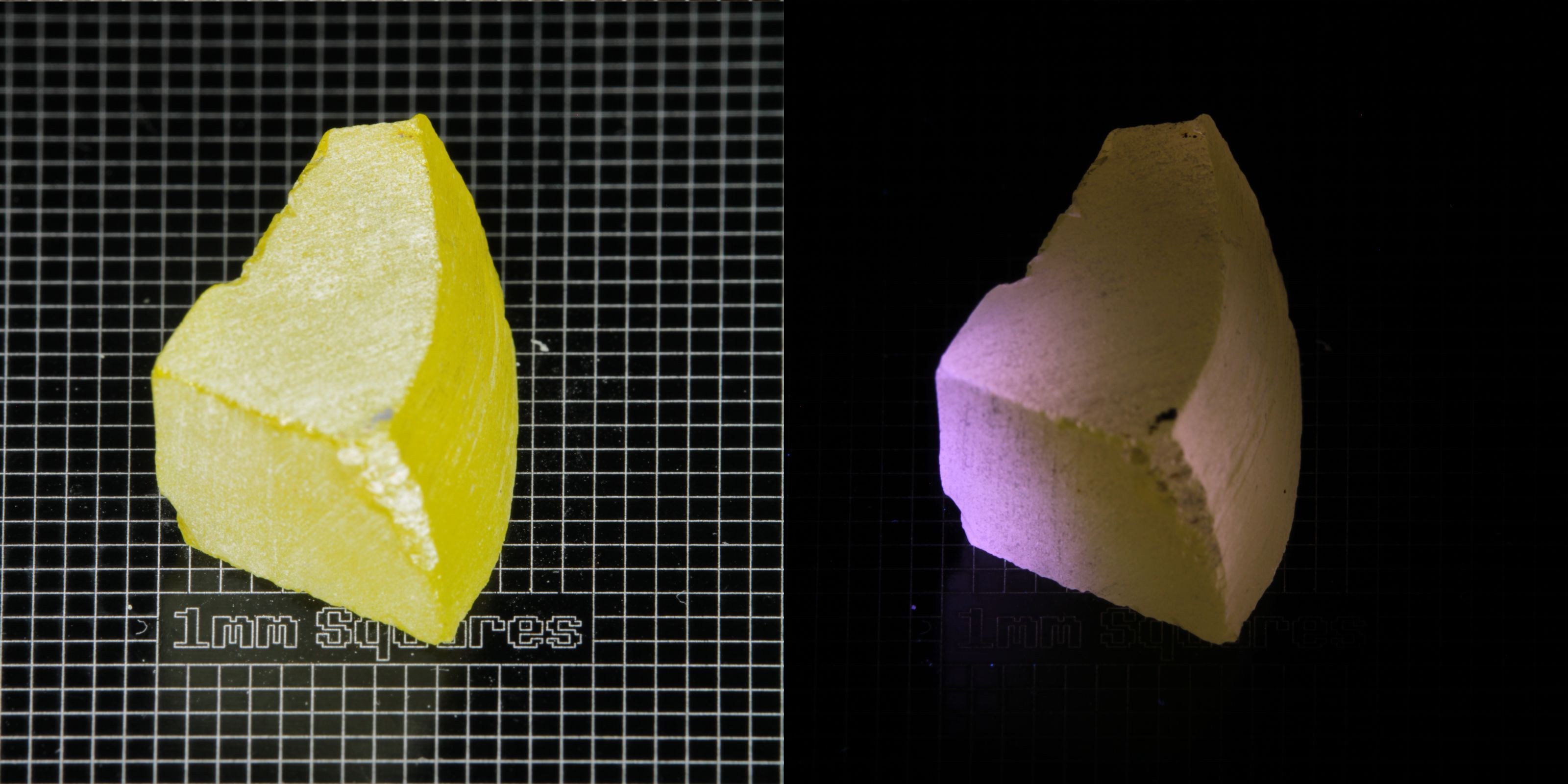 Ce/Nd YAG Curved Edge (Pink Glow) rough for gem cutting