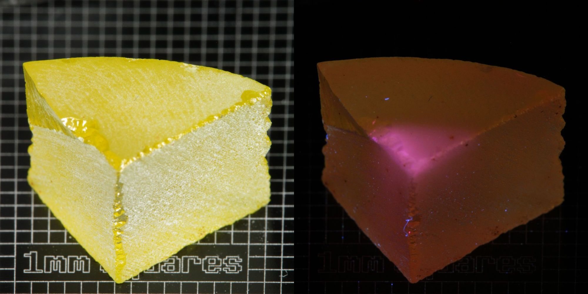 Ce/Nd YAG Quarter Edge (Pink Glow) rough for gem cutting