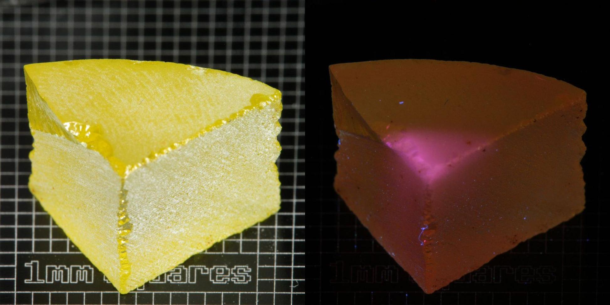 Ce/Nd YAG Quarter Edge (Pink Glow) rough for gem cutting